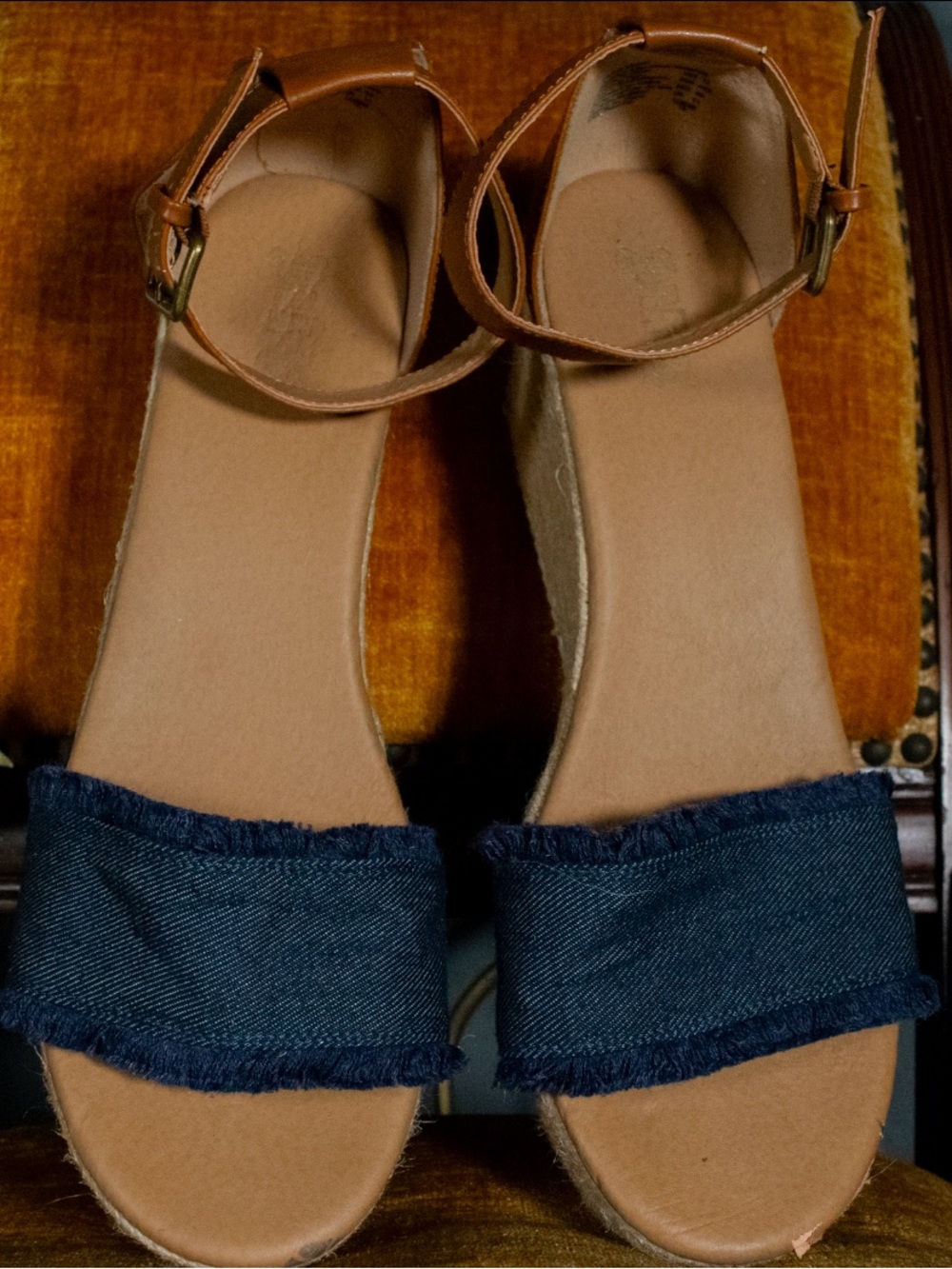 SIZE 13 Denim Espadrille Wedge Sandals